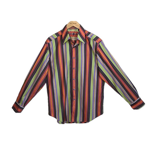 ROBERT GRAHAM‎ Men's Large Colorful Striped Cotton Long Sleeve Button Up Shirt